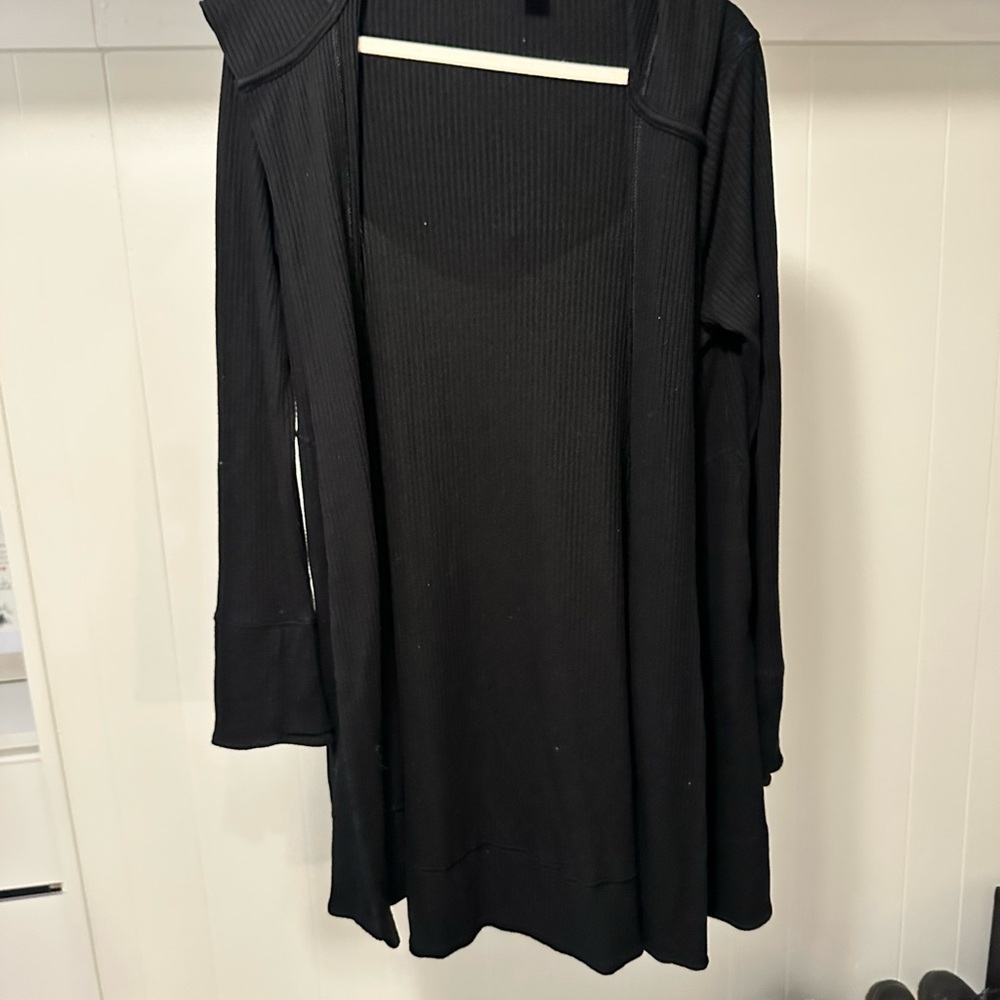 Athleta Black Ribbed Open Cardigan